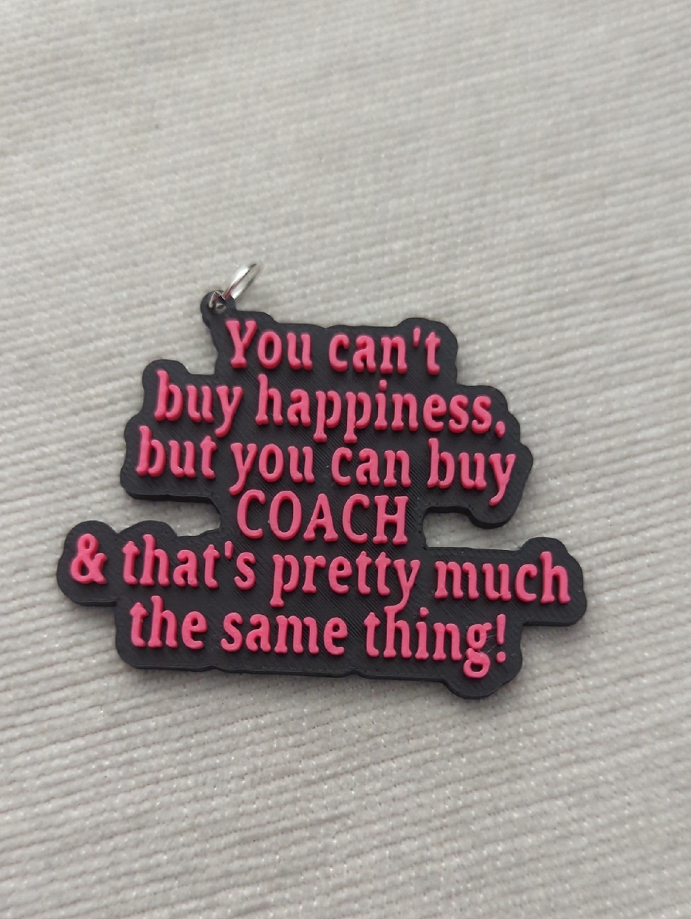 3D Bag Charm with Hot Pink Raised Text